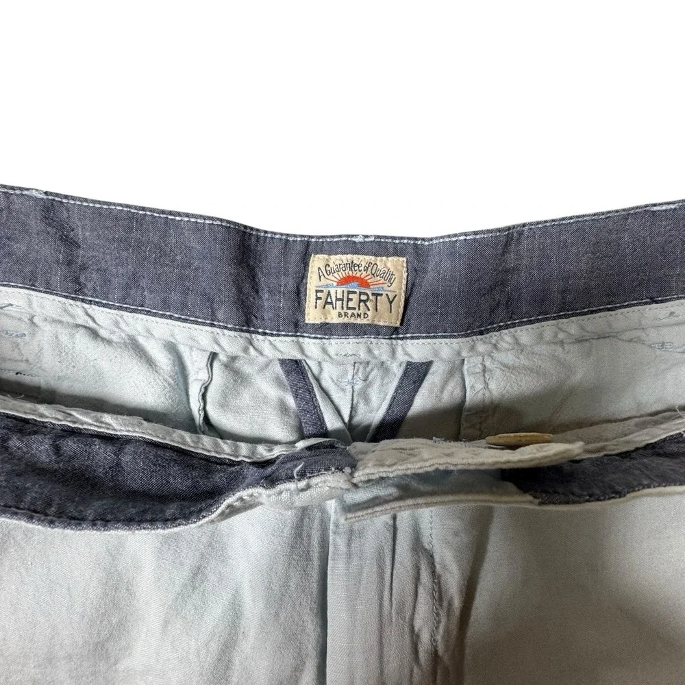Faherty Chino Men's Shorts Size 33 Linen Cotton Flat Front Trail Hiking Blue‎